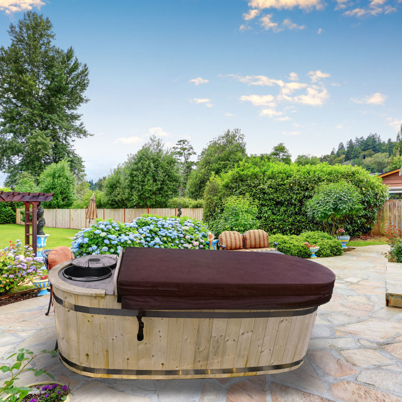 ALEKO 2Person Solid Natural Pine Oval Hot Tub with Charcoal Stove
